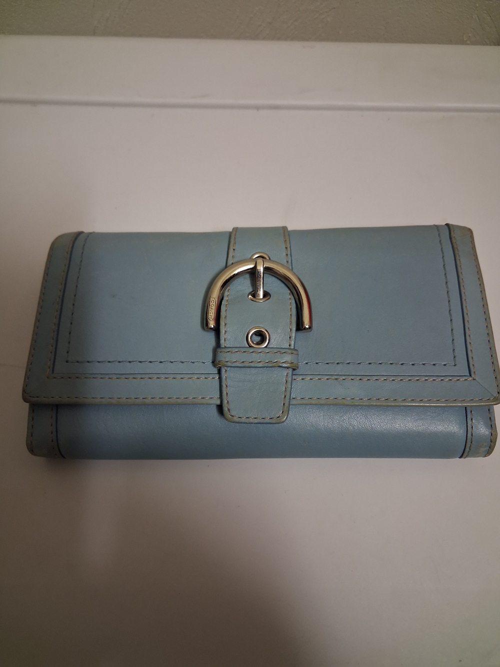 Vintage Coach Soho  Light Blue Leather Buckle Wallet